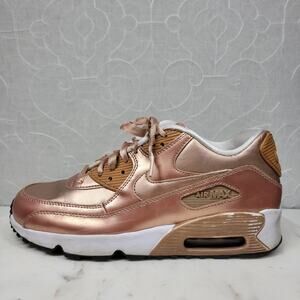 Nike Air Max 90 SE Girls 7Y Metallic Pack Bronze Leather Athletic Shoe Sneaker